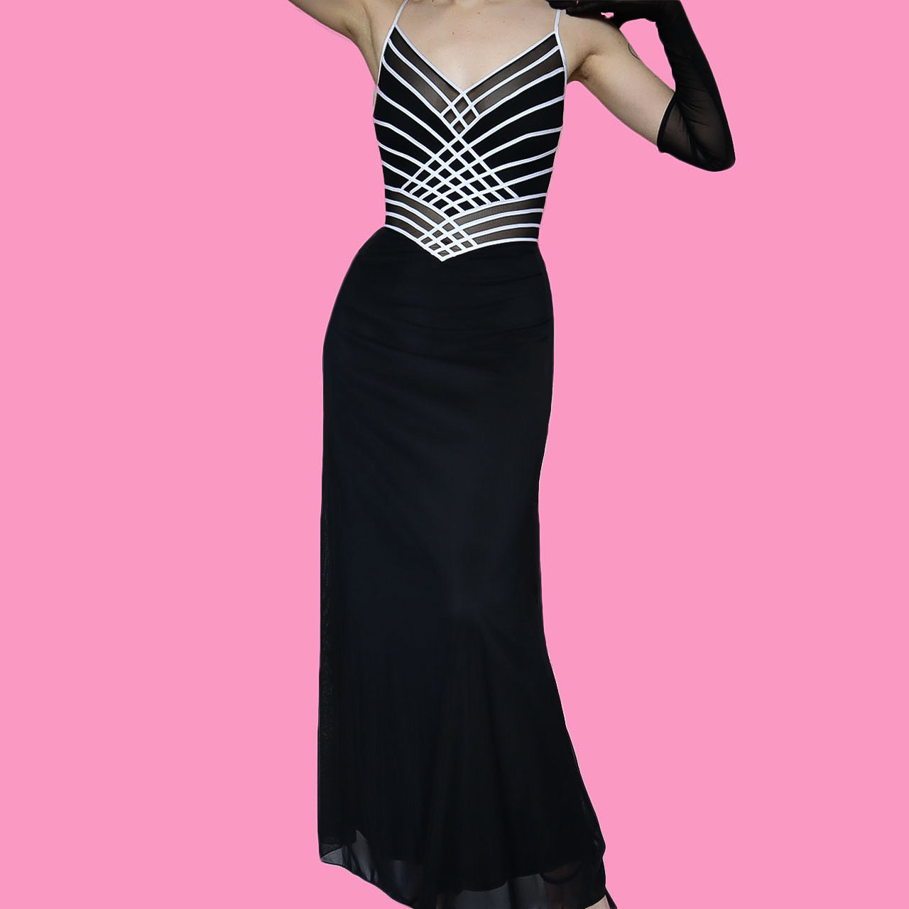 Vintage Tadashi black & white evening dress UK 10-12