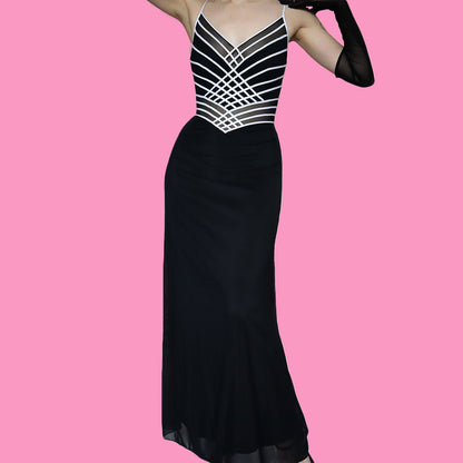 Vintage Tadashi black & white evening dress UK 10-12