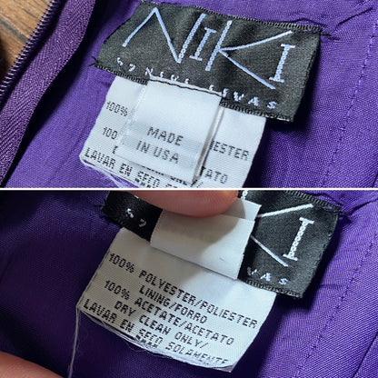 Niki Livas purple strapless layered evening dress uk 12