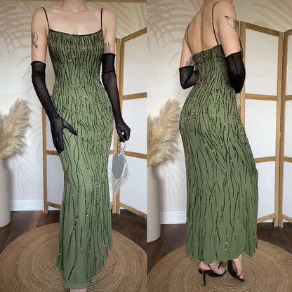Green pure silk beaded evening dress uk 12