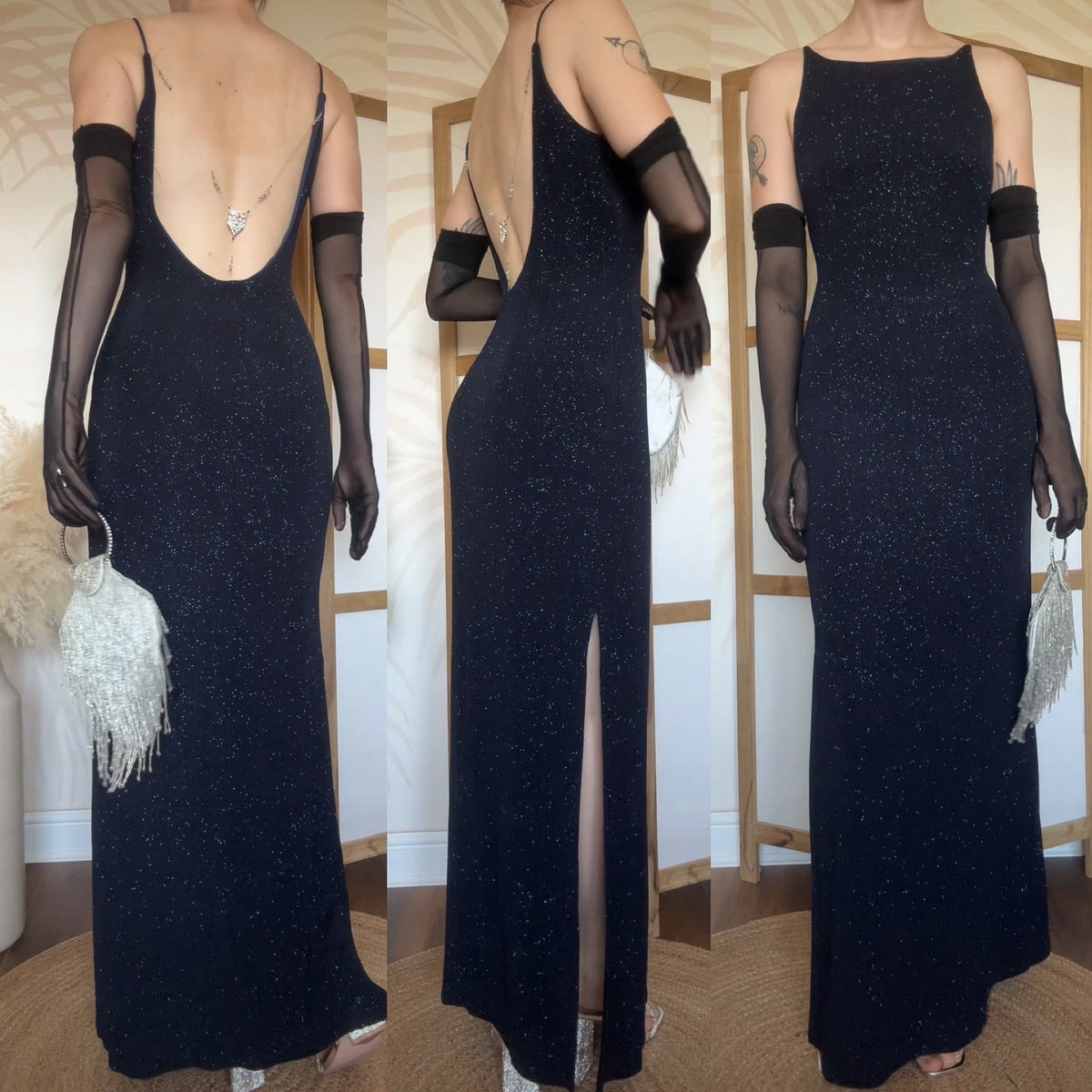 Navy stretch glittery evening dress uk 14