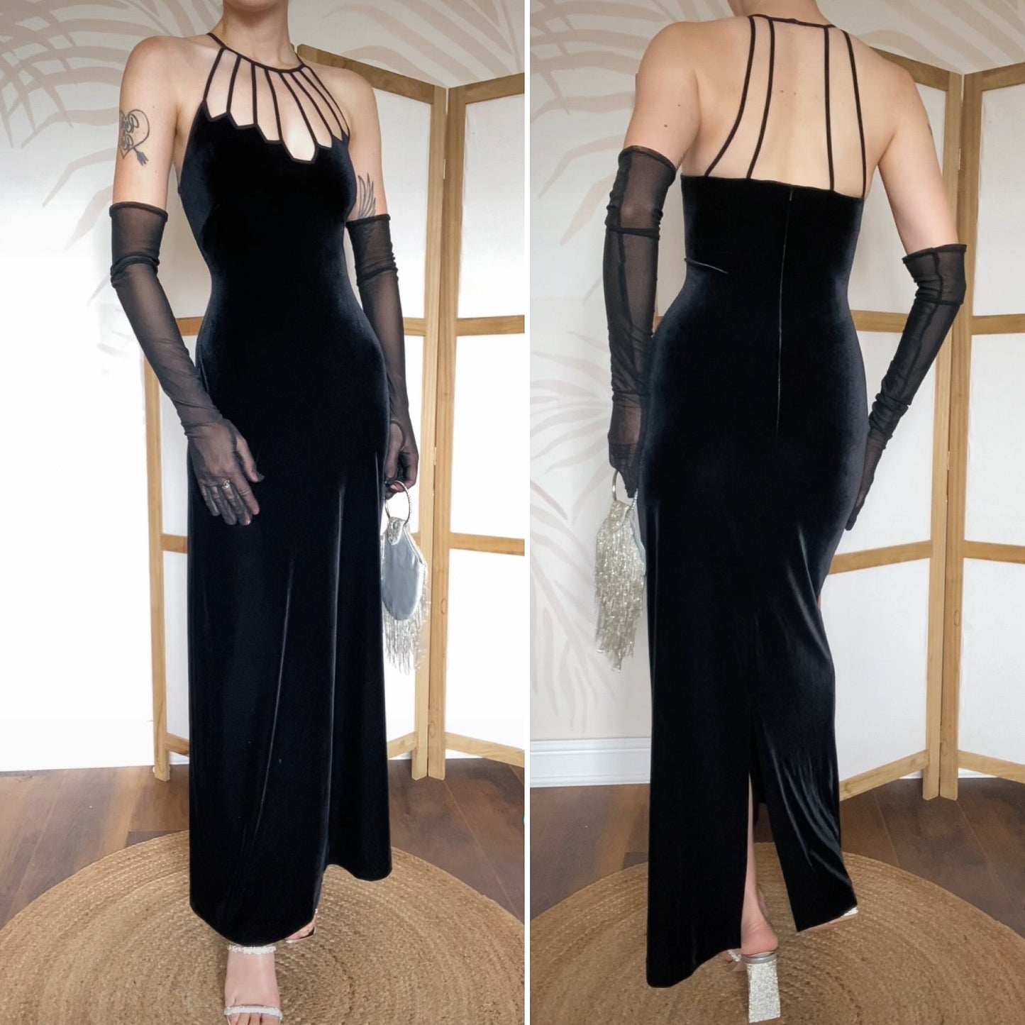 Gina Bacconi black velvet evening gown UK 10/12