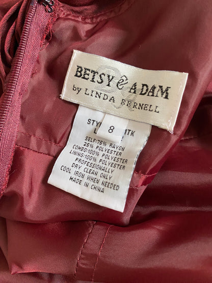 Burgundy chiffon Betsy & Adam prom dress uk 10-12