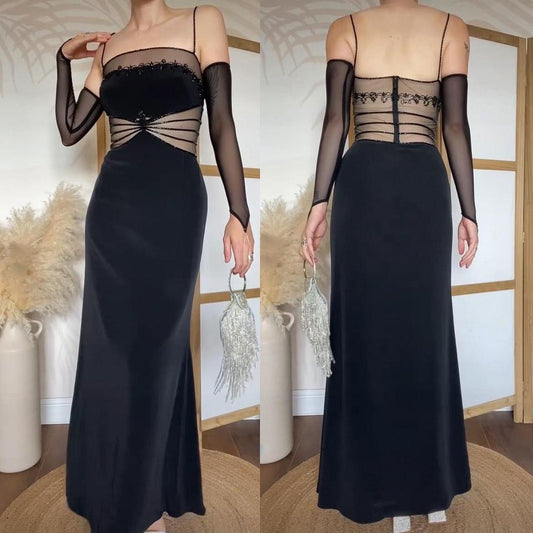 Black sheer beaded evening dress uk 10