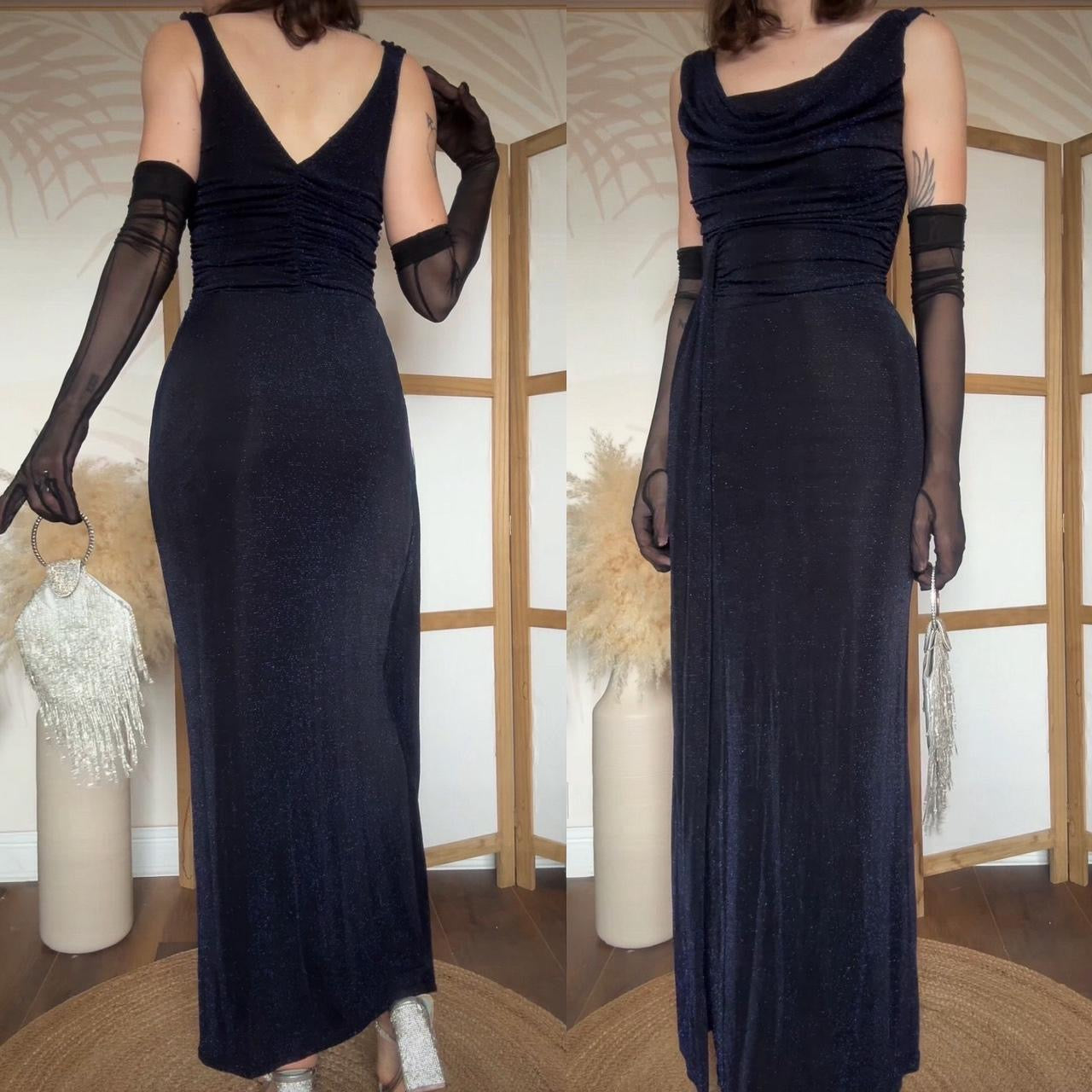 Black & blue metallic stretch evening dress uk 10