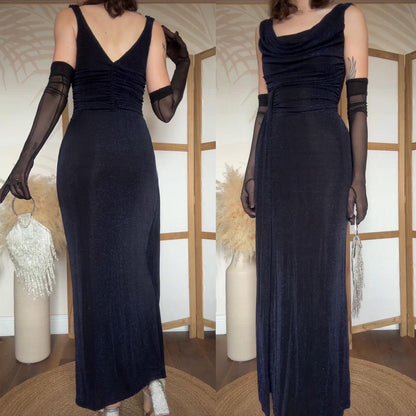 Black & blue metallic stretch evening dress uk 10