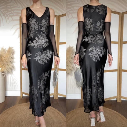 Silk blend black evening dress UK 10