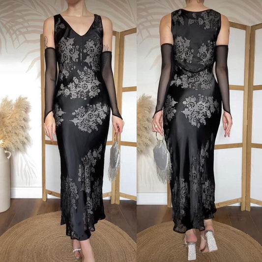 Silk blend black evening dress UK 10