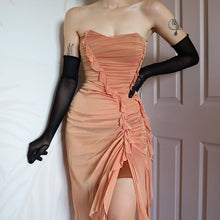 Load image into Gallery viewer, Peach Charas Strapless Lace Up Midi Dress UK 6/8
