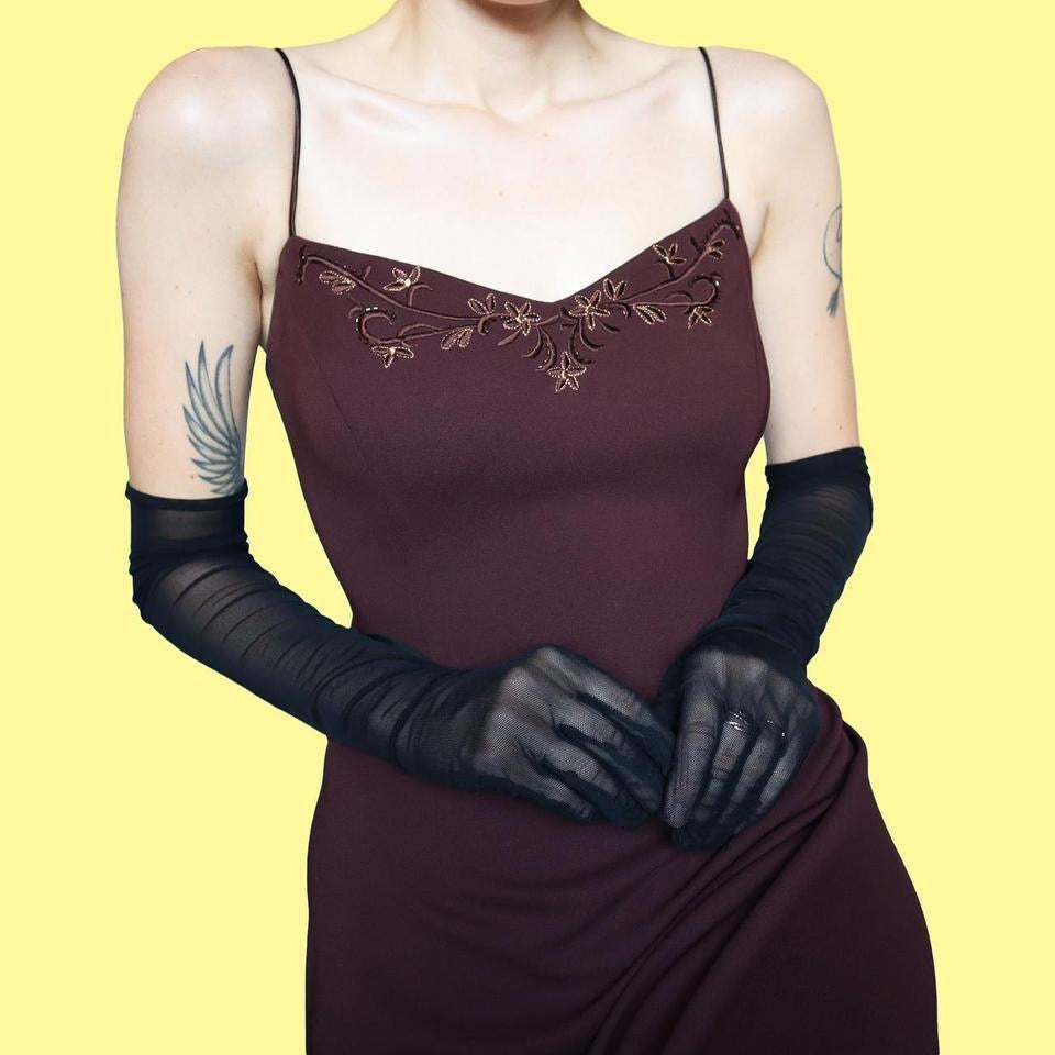 Dave & Johnny brown floral evening dress UK 10