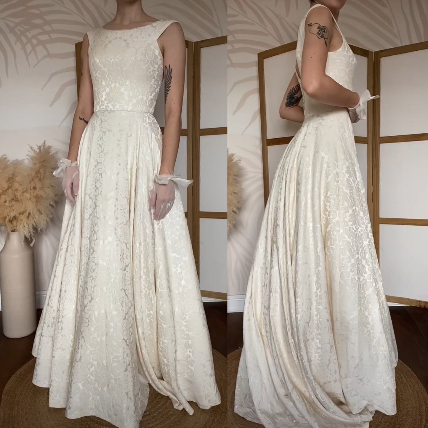 Ivory floral jacquard fit & flare wedding dress uk 10