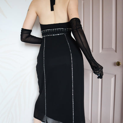 Black chiffon halter-neck midi dress UK 10