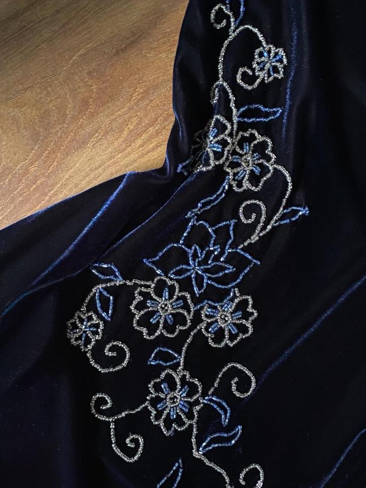 Navy velvet 90s beaded bodycon dress uk 14