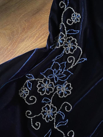 Navy velvet 90s beaded bodycon dress uk 14