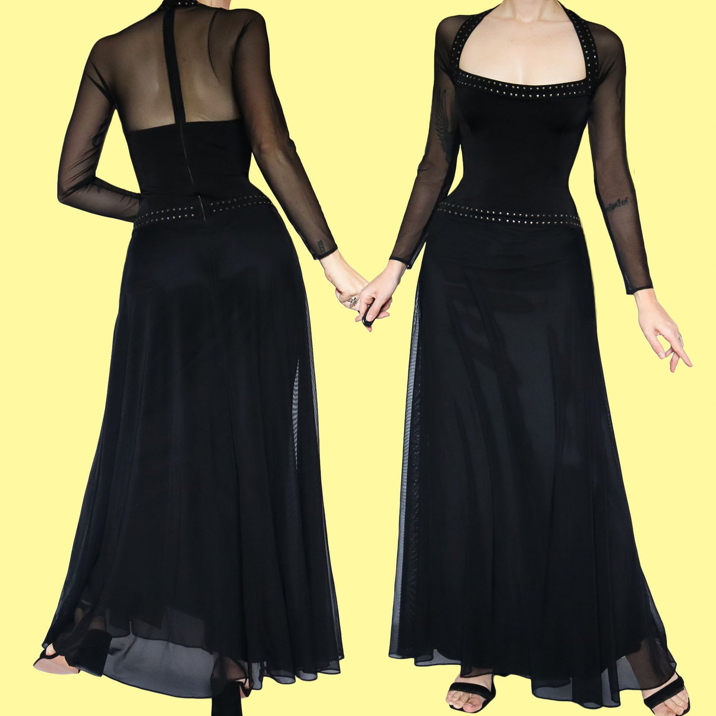 Tadashi Shoji black long sleeve evening dress UK 12