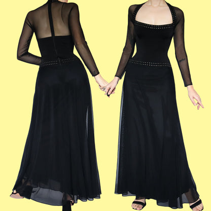 Tadashi Shoji black long sleeve evening dress UK 12