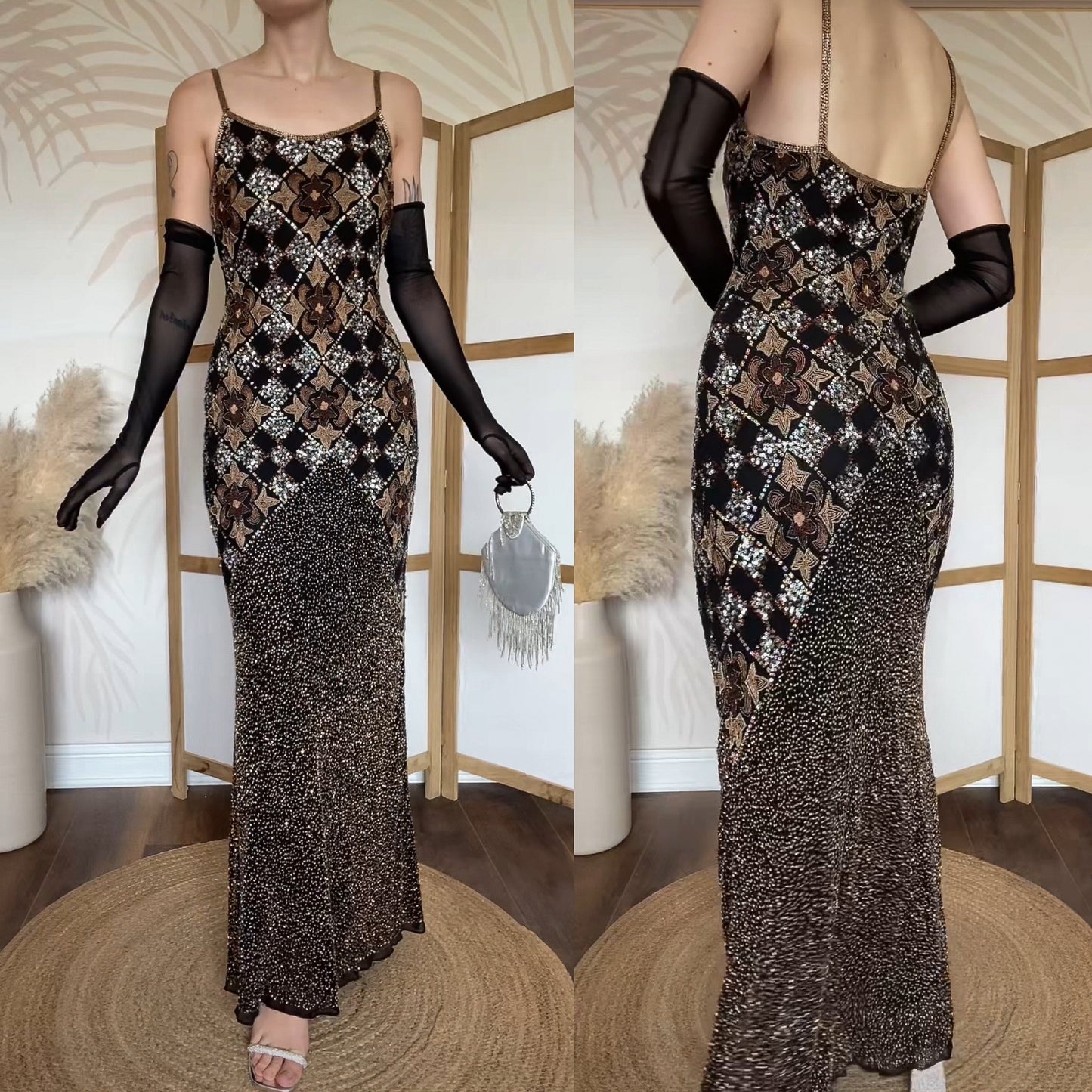 Aftershock silk beaded & sequin evening dress uk 12