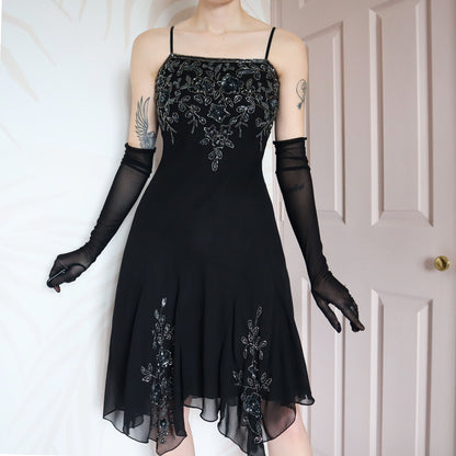 Black beaded midi dress UK 12
