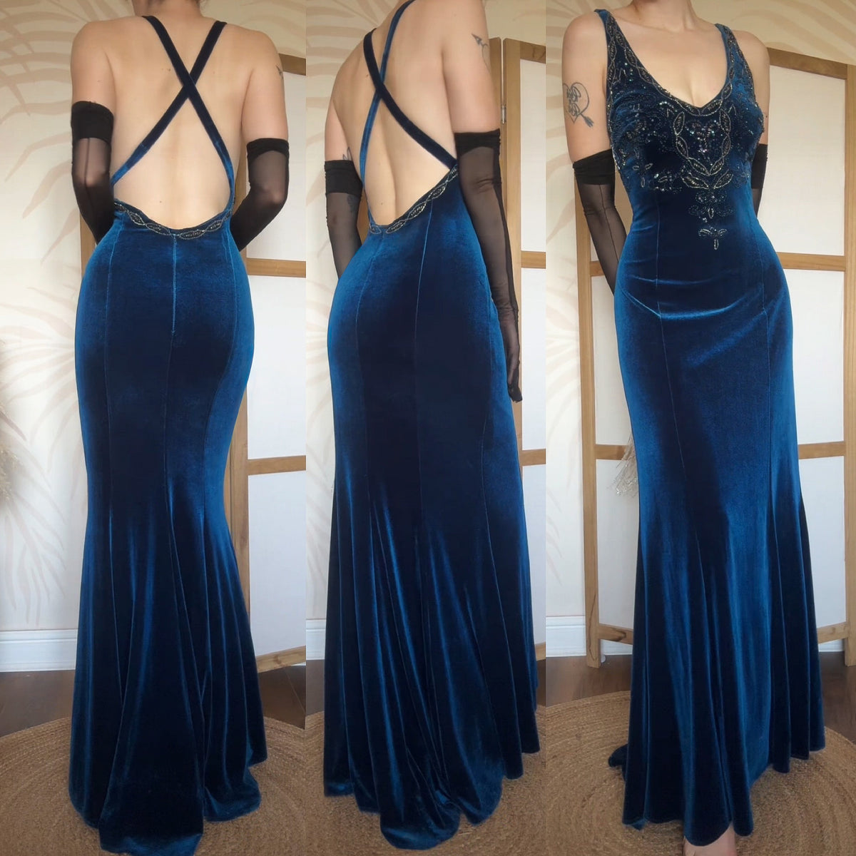 Niki Livas electric blue velvet evening dress uk 14