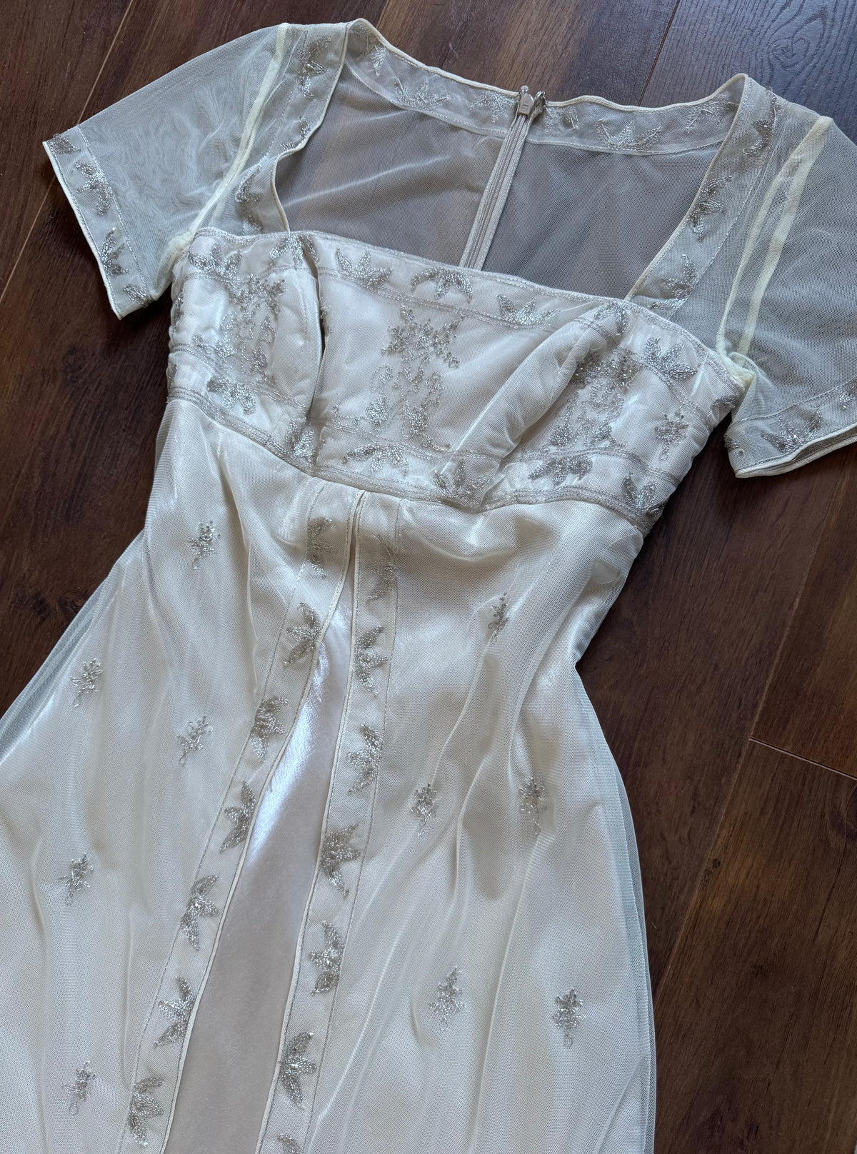 Champagne short sleeve evening dress uk 8-10