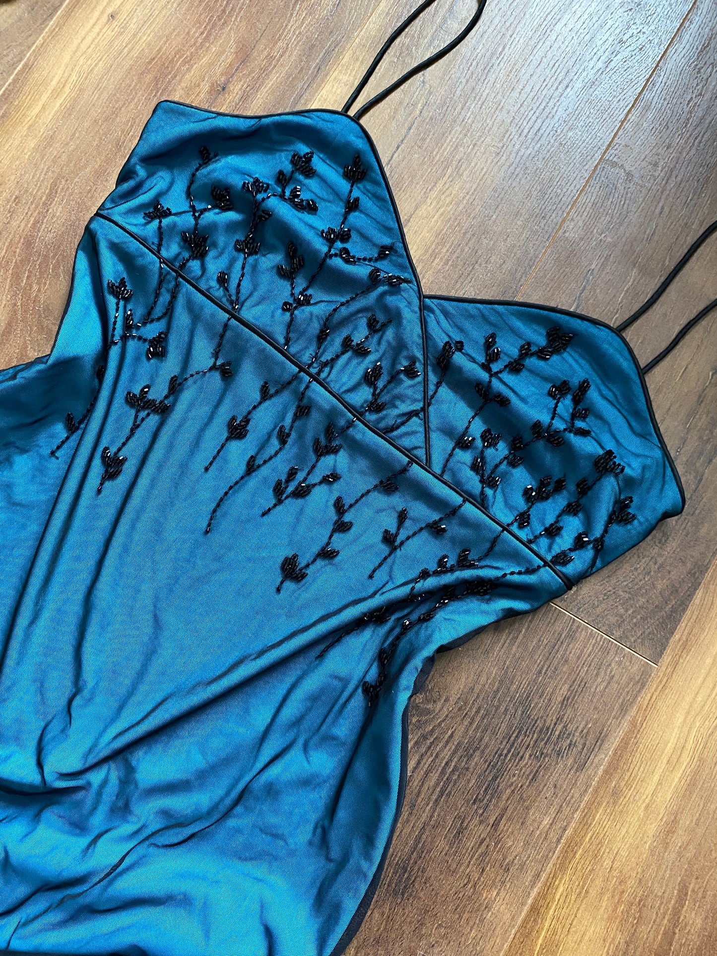 Kaleidoscope blue stretch beaded evening dress UK 14