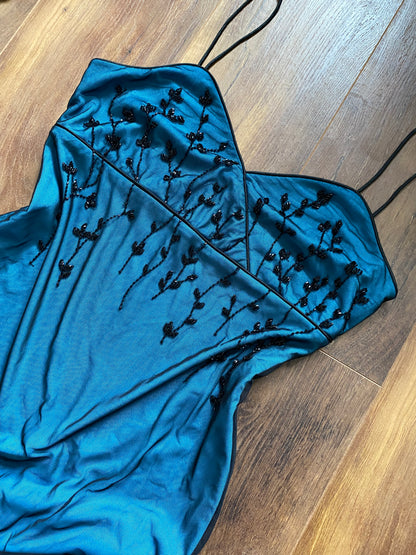 Kaleidoscope blue stretch beaded evening dress UK 14