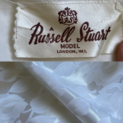 70s white damask floral long sleeve wedding dress uk 8-10