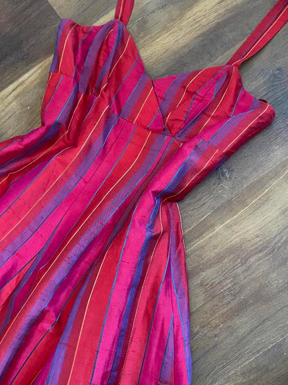 Monsoon Twilight 100% raw silk a-line evening dress uk 12