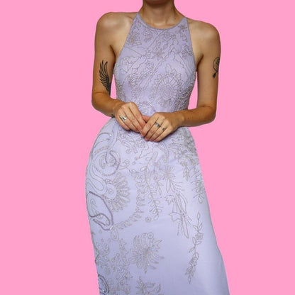 Lilac heavily beaded evening dress UK 16