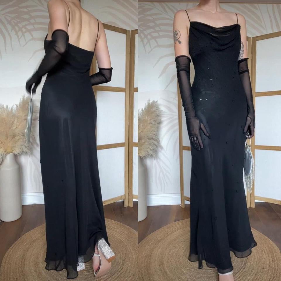 Dave & Johnny 100% silk beaded black evening dress uk 14