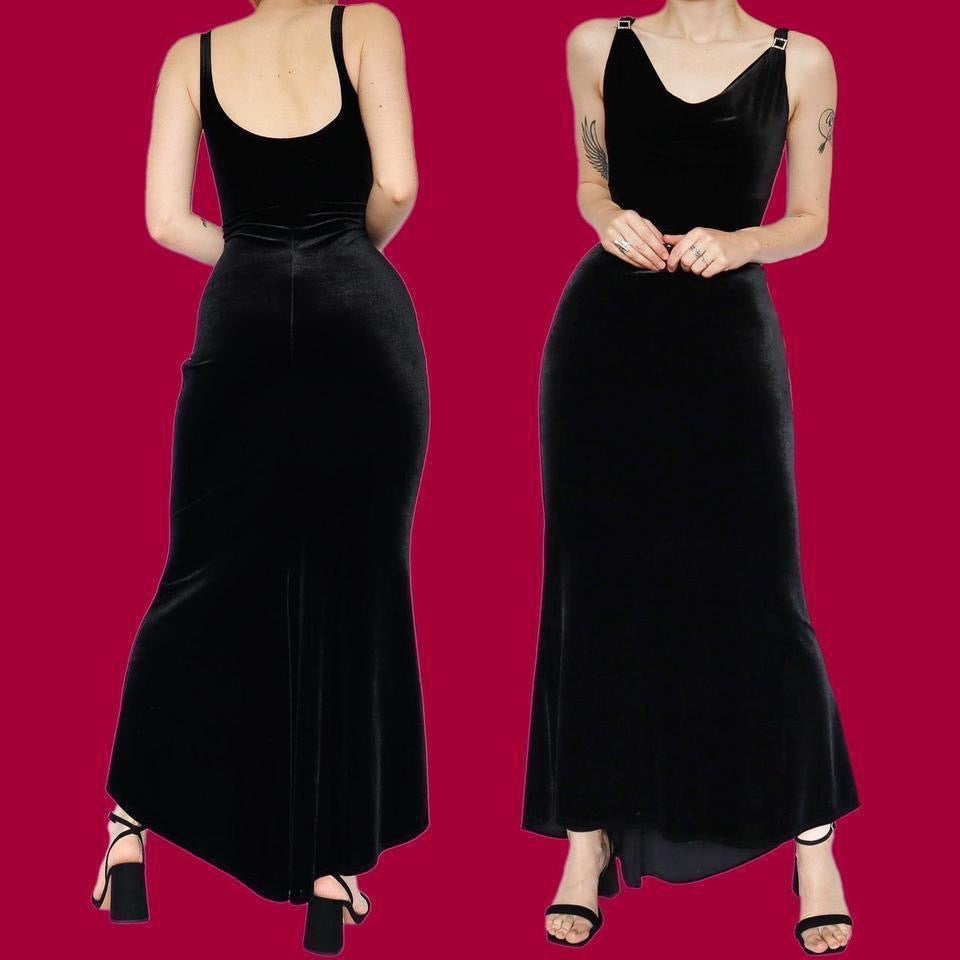 Black Vintage Debut Velvet Stretch Evening Party Dress UK Size 16