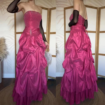 Pink strapless beaded prom gown uk 12-14