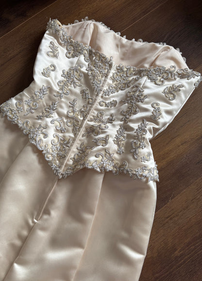 Champagne strapless lace wedding dress uk 12