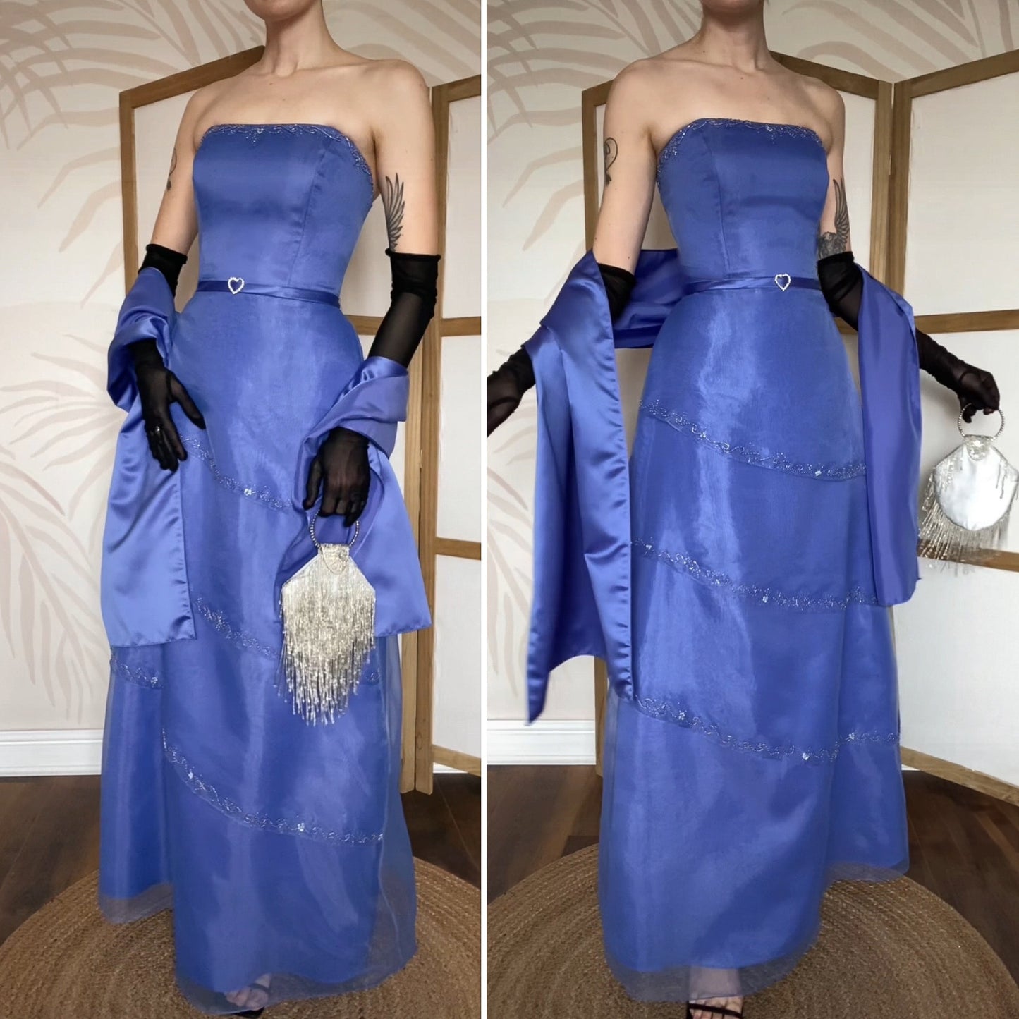 Cornflower blue Hilary Morgan layered prom dress & shawl uk 12