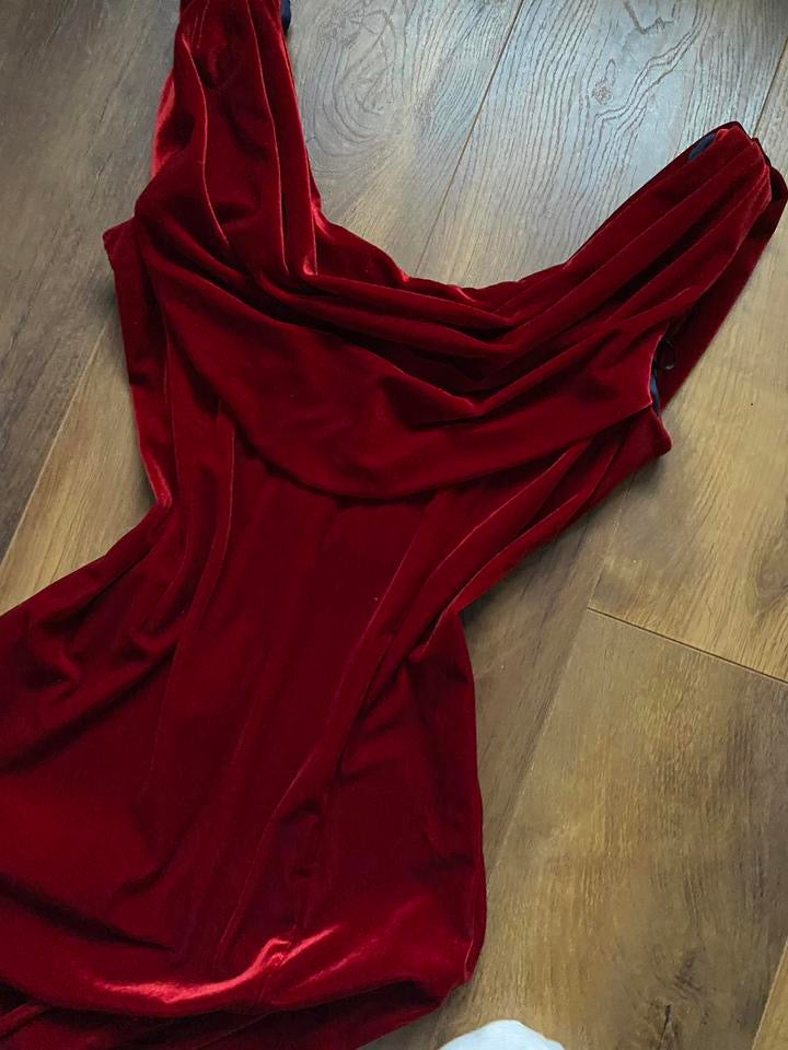 Red velvet stretch evening dress UK 14