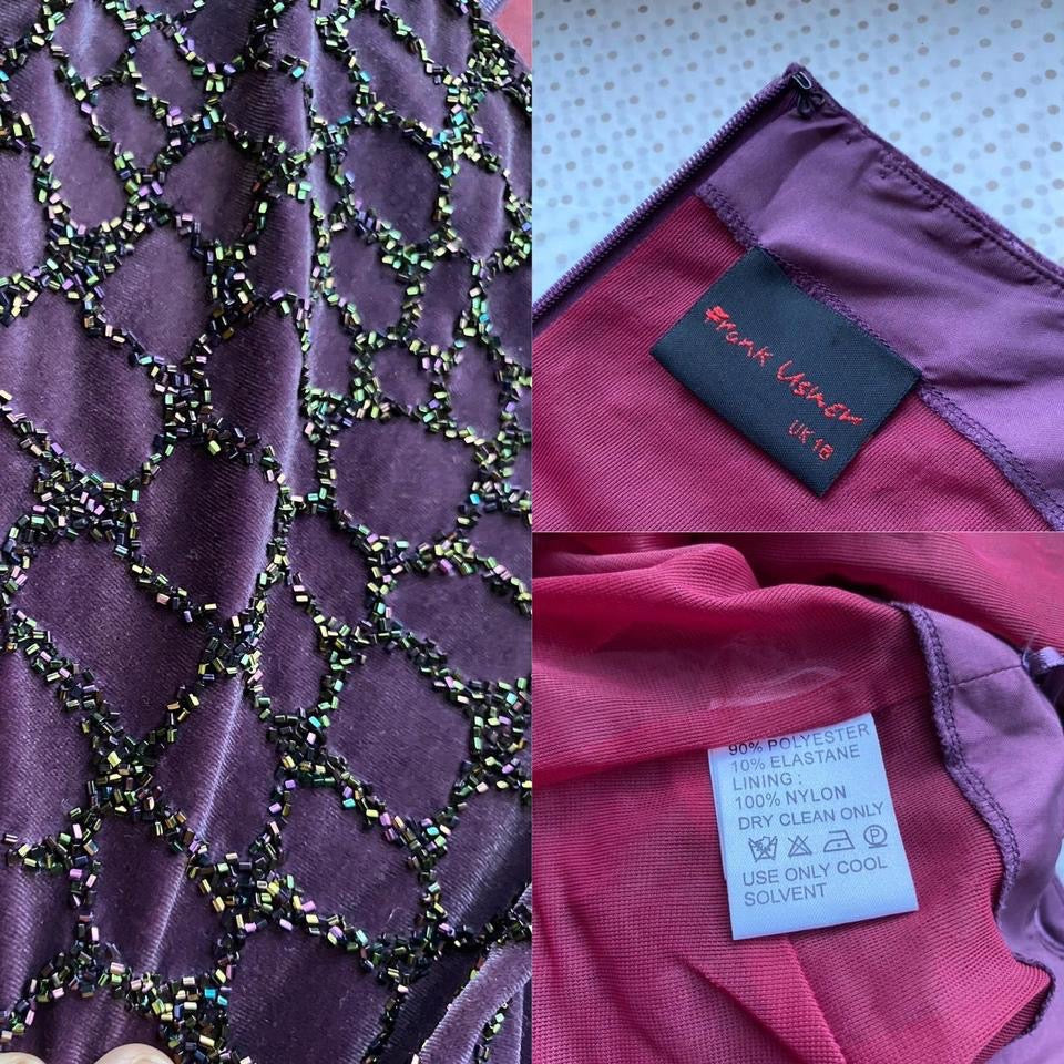 Frank Usher purple velvet beaded gown UK 16