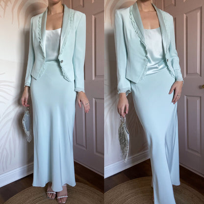Baby blue Dusk 3 piece evening suit UK 10