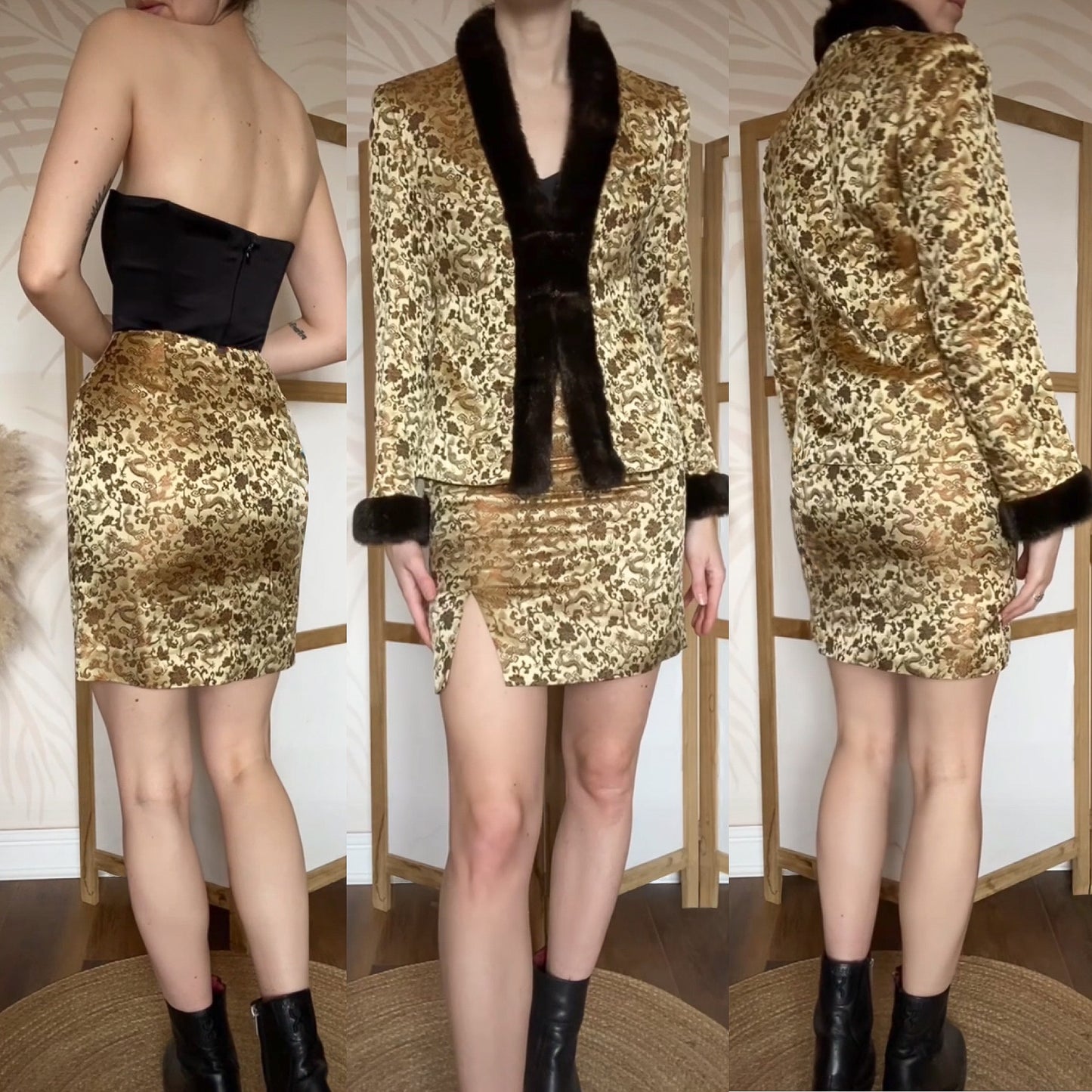 Gold Patsy Seddon 2-piece silk blend womens suit uk 8-10