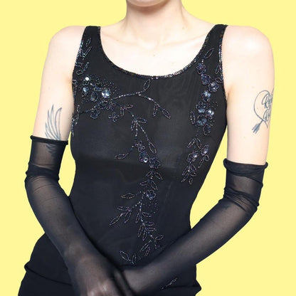 Black vintage Debut beaded midi dress UK 12