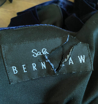 Navy velvet stretch long sleeve beaded evening dress UK 10-12