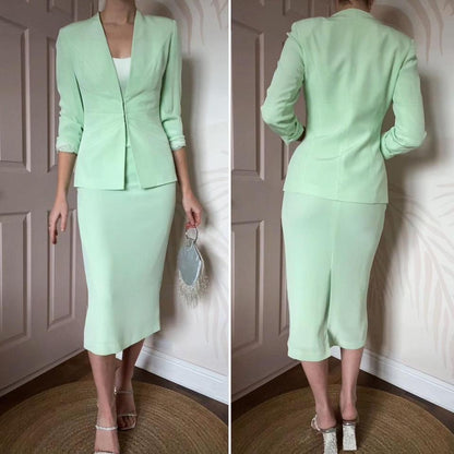 Pale green Dusk 3-piece skirt suit UK 8