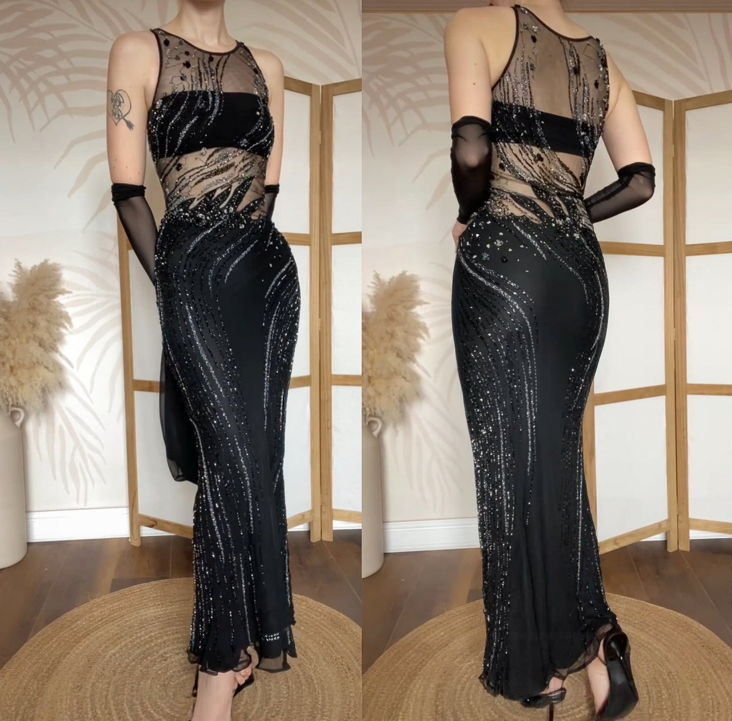 Yve London 100% silk beaded evening dress uk 14