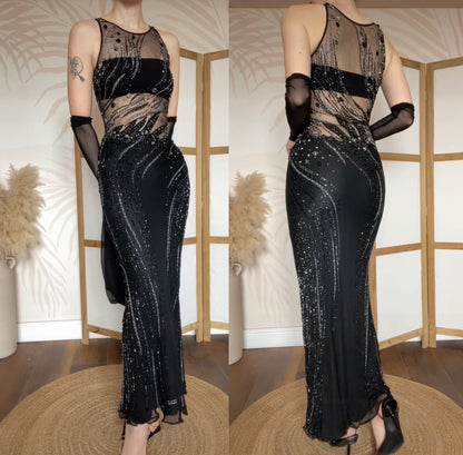 Yve London 100% silk beaded evening dress uk 14