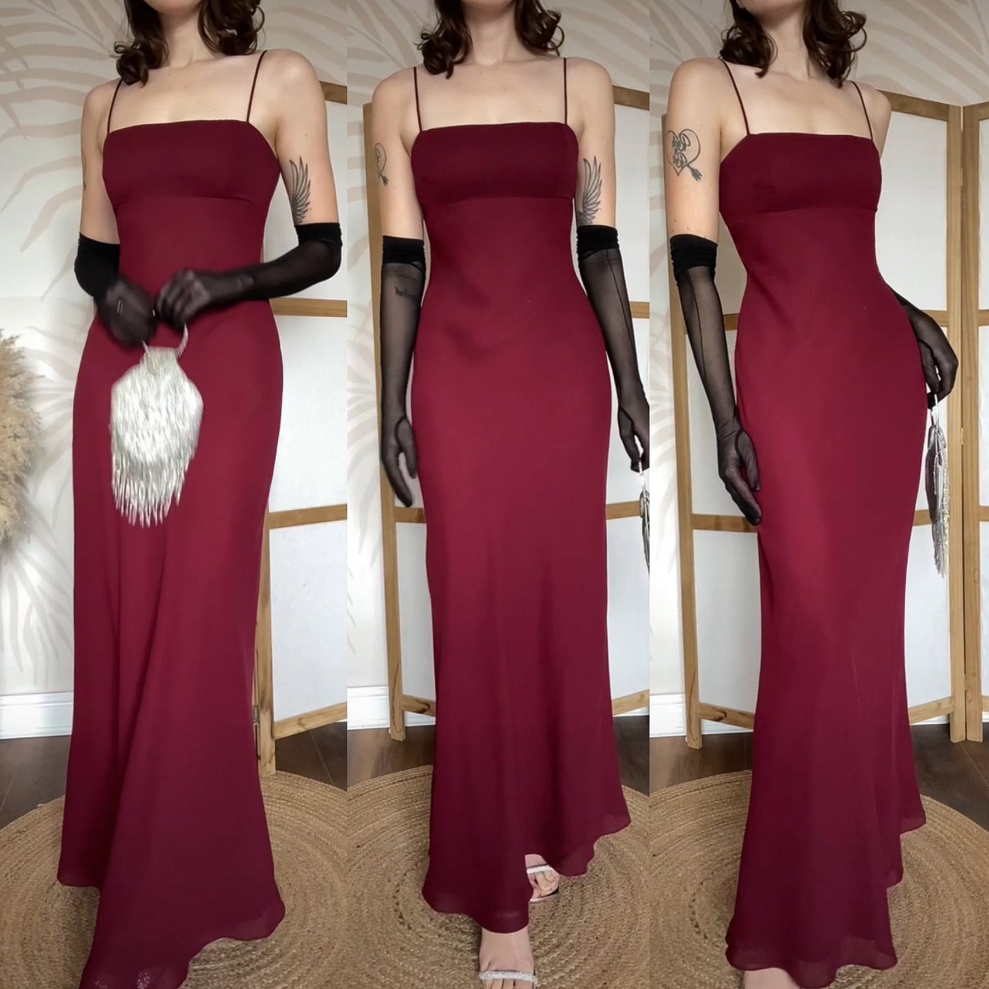 Morgan & Co burgundy open back evening dress uk 10