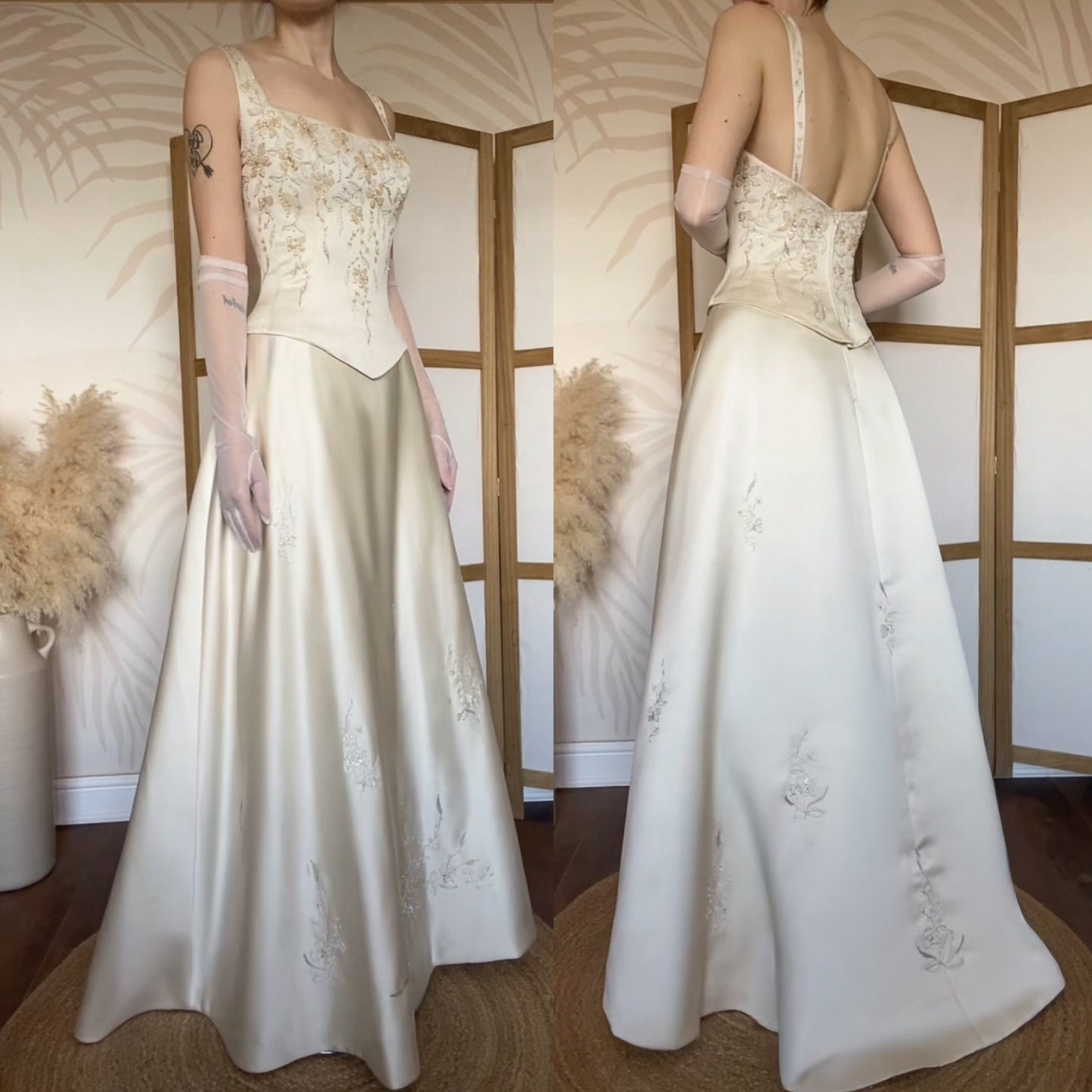 Champagne Benjamin Roberts wedding dress with detachable train uk 12-14