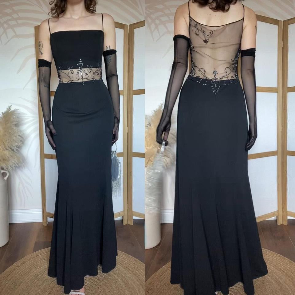Black Dave & Johnny sheer beaded evening dress uk 8