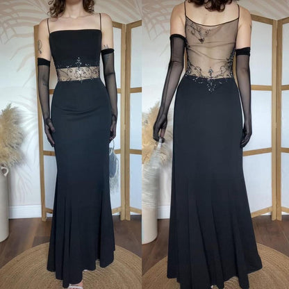Black Dave & Johnny sheer beaded evening dress uk 8