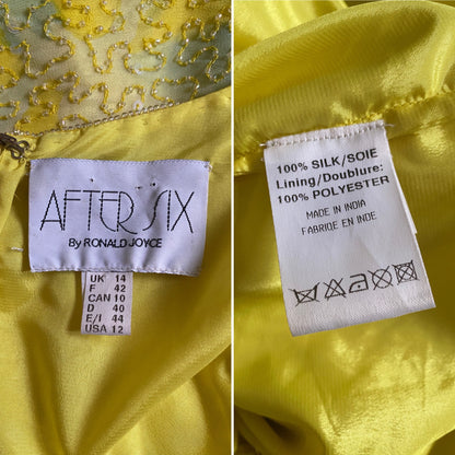 Bright yellow After Six beaded 100% silk evening dress uk 12-14