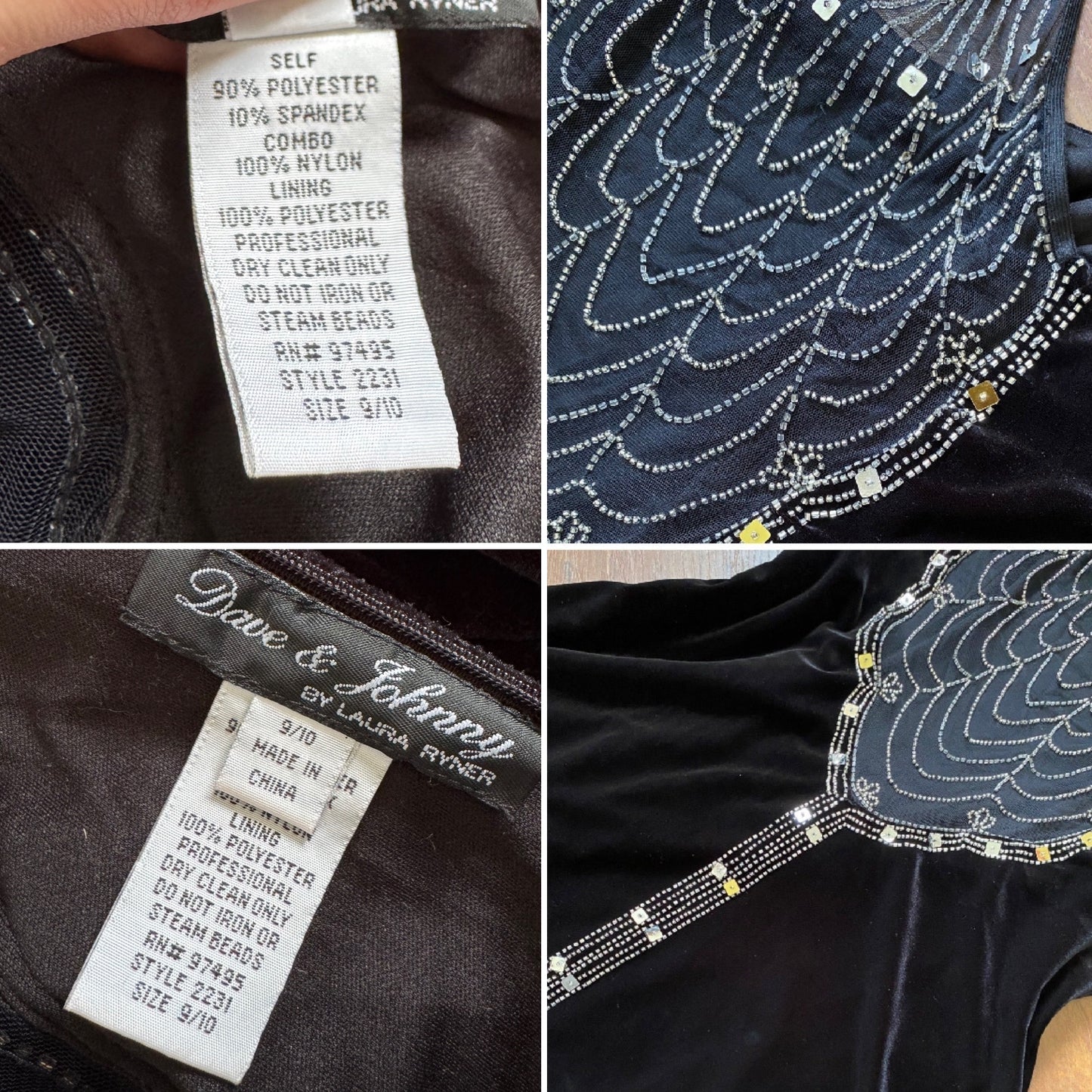 Black velvet beaded 90s evening dress uk 12