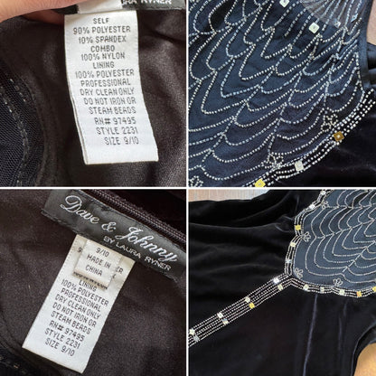 Black velvet beaded 90s evening dress uk 12